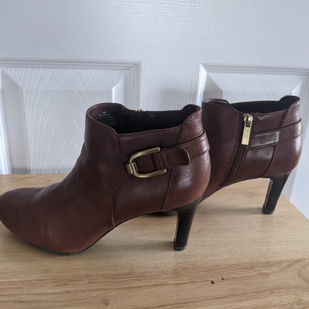 Bandolino Brown Leather Booties with Gold Buckle